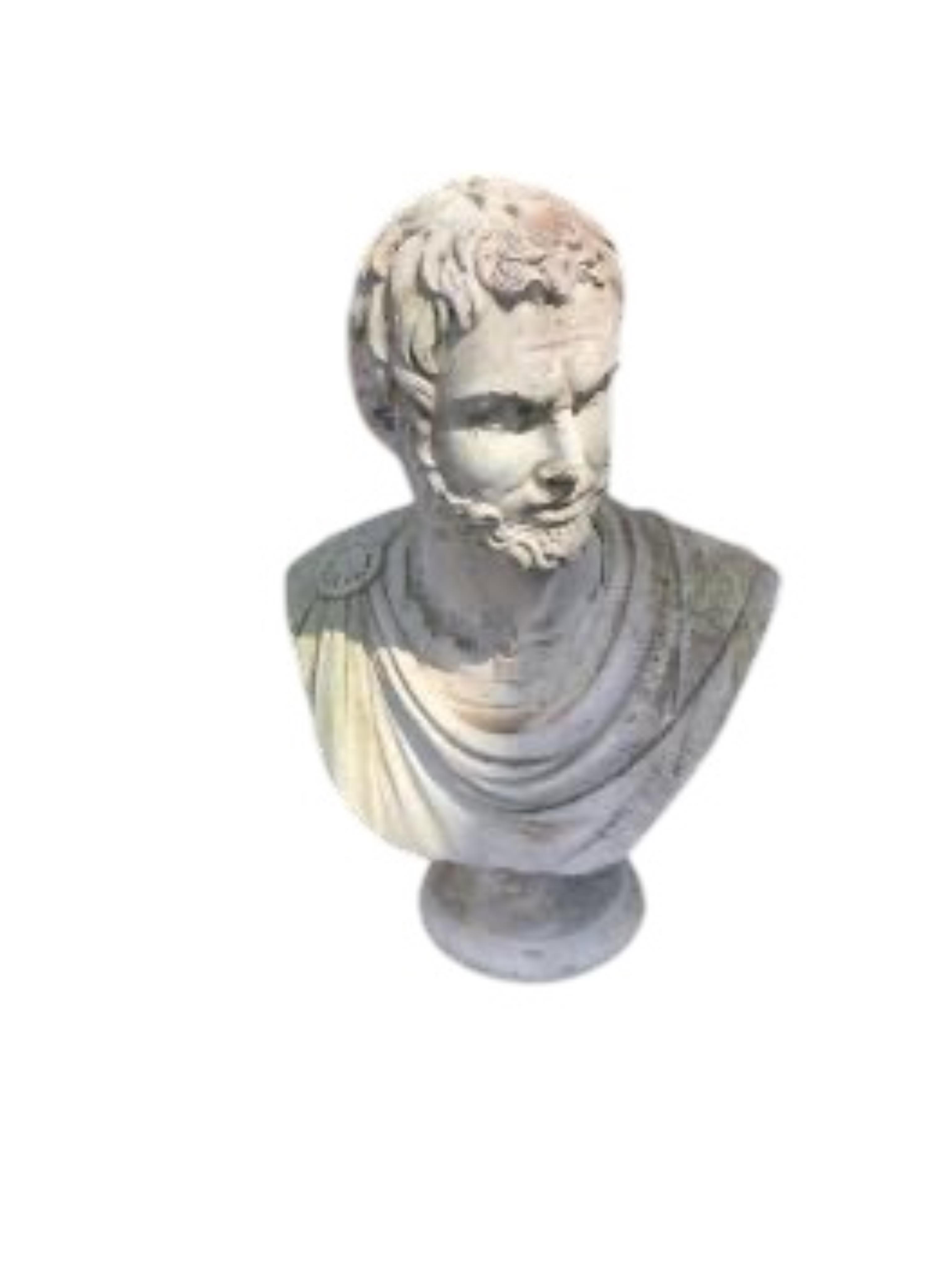 A reconstituted stone classical Roman bust garden ornament, height 62cm